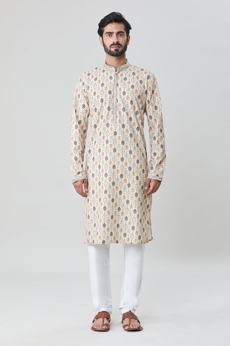 Buy_Arihant Rai Sinha_Multi Color , Chanderi Embroidery Floral And Abstract Print Kurta Set_Online_at_Aza_Fashions