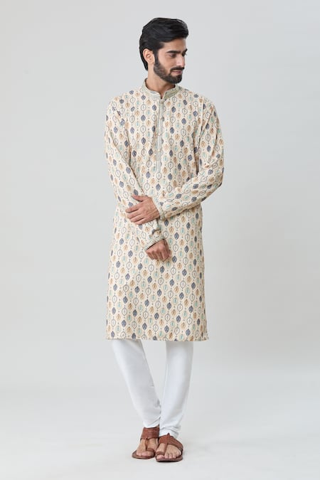 Shop_Arihant Rai Sinha_Multi Color , Chanderi Embroidery Floral And Abstract Print Kurta Set_Online_at_Aza_Fashions