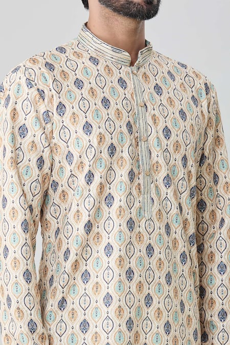 Arihant Rai Sinha_Multi Color , Chanderi Embroidery Floral And Abstract Print Kurta Set_at_Aza_Fashions