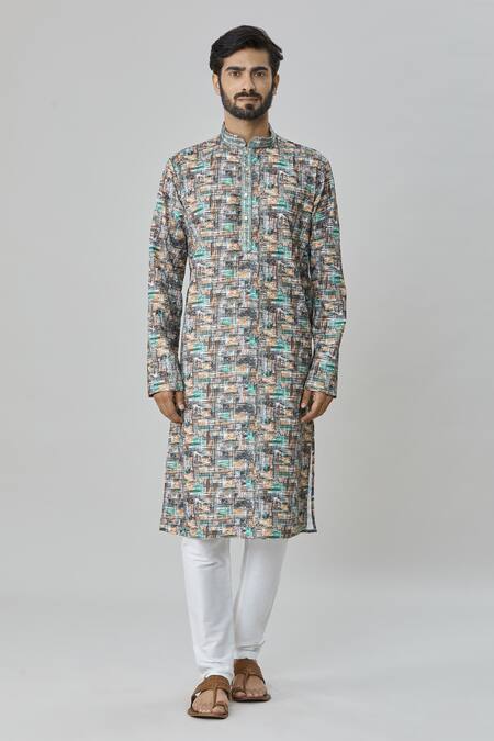 Arihant Rai Sinha_Multi Color Cotton Embroidery Abstract Print Kurta Set_Online_at_Aza_Fashions
