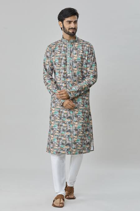 Buy_Arihant Rai Sinha_Multi Color Cotton Embroidery Abstract Print Kurta Set_Online_at_Aza_Fashions