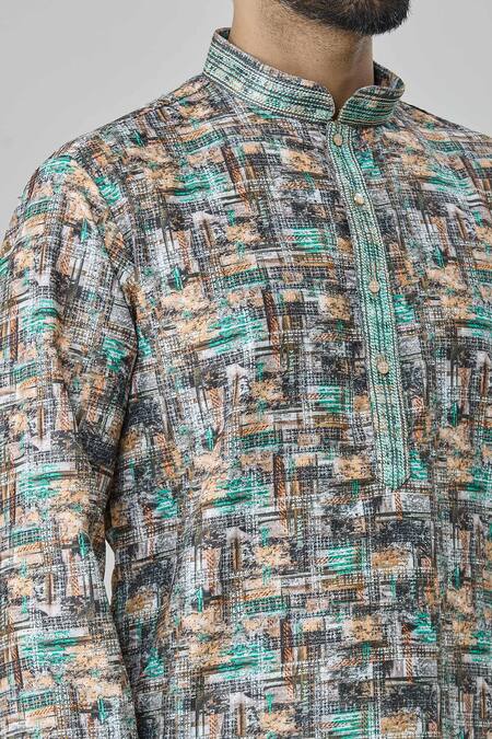 Shop_Arihant Rai Sinha_Multi Color Cotton Embroidery Abstract Print Kurta Set_Online_at_Aza_Fashions