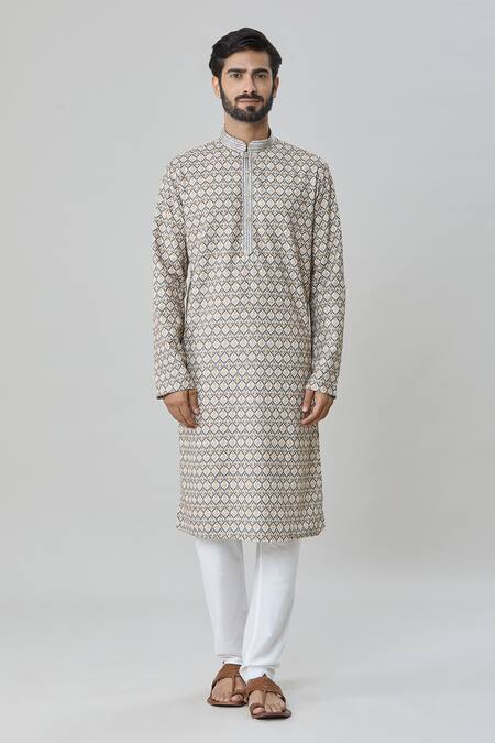 Buy_Arihant Rai Sinha_Multi Color Cotton Embroidery Floral And Geometric Print Kurta Set_Online_at_Aza_Fashions