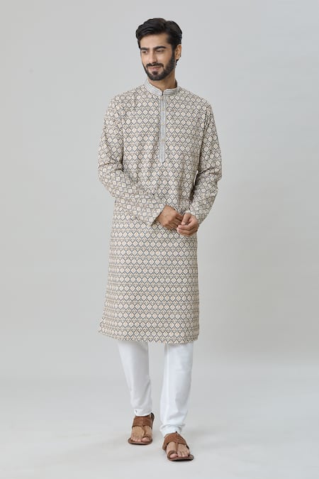 Shop_Arihant Rai Sinha_Multi Color Cotton Embroidery Floral And Geometric Print Kurta Set_Online_at_Aza_Fashions