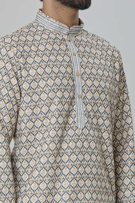 Arihant Rai Sinha_Multi Color Cotton Embroidery Floral And Geometric Print Kurta Set_at_Aza_Fashions