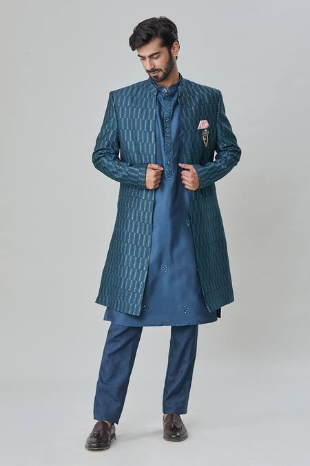 Buy Arihant Rai Sinha Blue , Satin, Cotton Sequins, Mirrors, Sherwani With Kurta Set Online at Aza Fashions Buy_Arihant Rai Sinha_Blue , Satin, Cotton Sequins, Mirrors, Sherwani With Kurta Set_Online_at_Aza_Fashions
