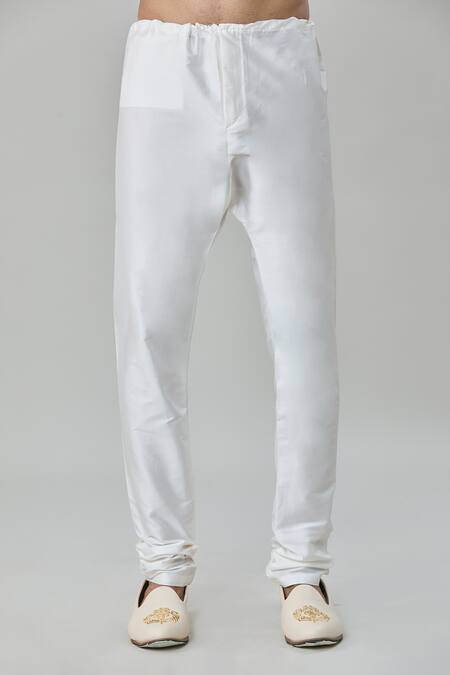 Arihant Rai Sinha_White Silk, , Chanderi Floral Embroidered Sherwani Churidar Set_Online_at_Aza_Fashions