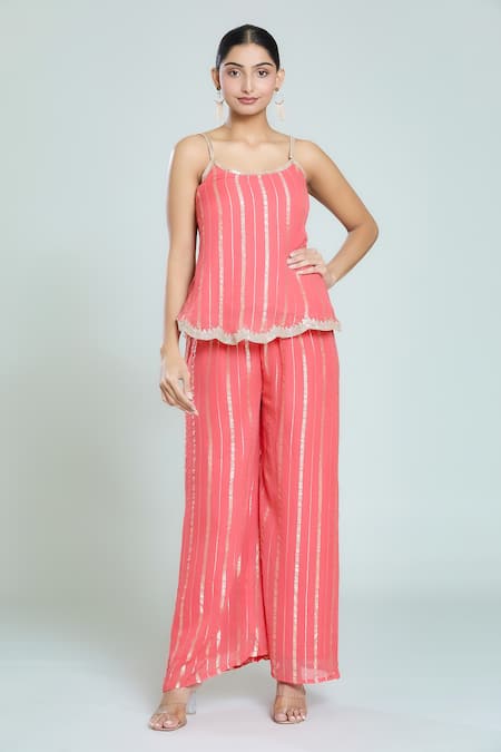 Naintara Bajaj Woven Stripe Tunic & Flared Pant Set 