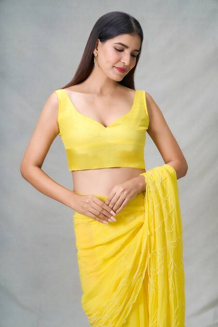 Buy_Naintara Bajaj_Yellow Silk Pearls Sunshine Handwork Saree With Blouse