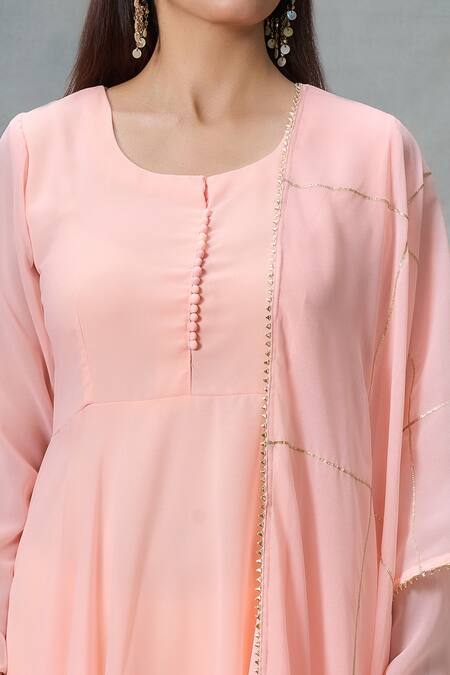 Naintara Bajaj_Peach Georgette, Cotton Gota Patti Solid Anarkali Set With Embellished Dupatta_at_Aza_Fashions