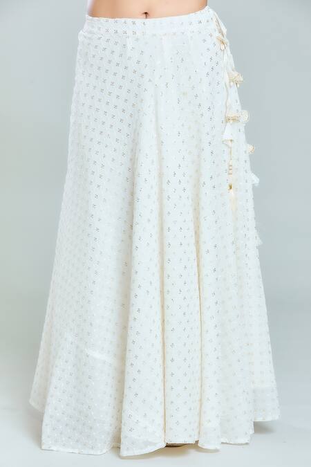 Naintara Bajaj_White Organza, Georgette Sequins Shimmering Snowflake Embroidered Lehenga Set_Online_at_Aza_Fashions