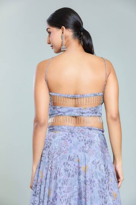 Buy Samyukta Singhania Grey Organza, Chiffon Tassels Scoop Neck Flint Gardenia Print Lehenga Set Online at Aza Fashions Buy_Samyukta Singhania_Grey Organza, Chiffon Tassels Scoop Neck Flint Gardenia Print Lehenga Set_Online_at_Aza_Fashions