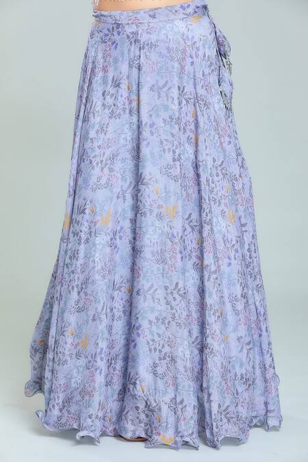 Buy Samyukta Singhania Grey Organza, Chiffon Tassels Scoop Neck Flint Gardenia Print Lehenga Set Buy_Samyukta Singhania_Grey Organza, Chiffon Tassels Scoop Neck Flint Gardenia Print Lehenga Set