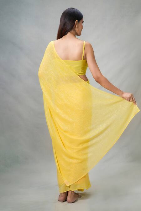 Shop Naintara Bajaj Yellow Lurex Shimmery Saree With Blouse at Aza Fashions Shop_Naintara Bajaj_Yellow Lurex Shimmery Saree With Blouse_at_Aza_Fashions