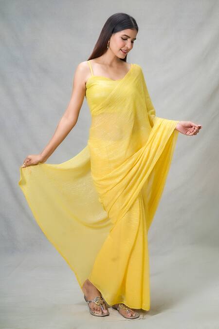 Naintara Bajaj Yellow Lurex Shimmery Saree With Blouse Online at Aza Fashions Naintara Bajaj_Yellow Lurex Shimmery Saree With Blouse_Online_at_Aza_Fashions