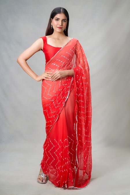 Samyukta Singhania Chevron Mirror Wave Work Ombre Saree 