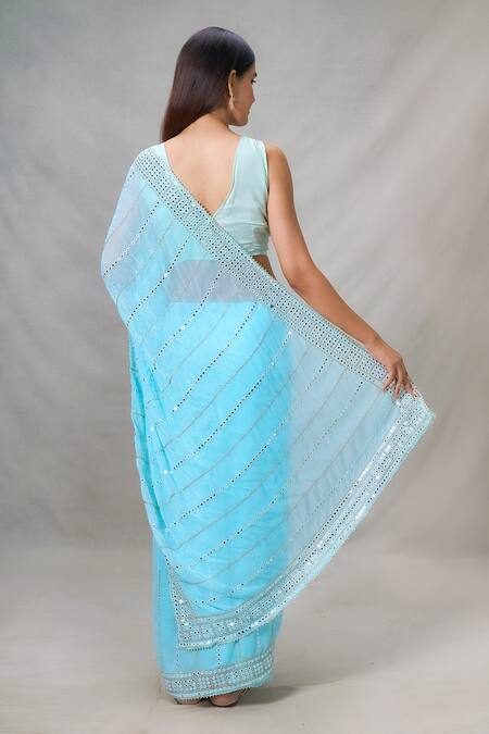 Shop Samyukta Singhania Blue Mirrors Wave Embroidered Saree at Aza Fashions Shop_Samyukta Singhania_Blue Mirrors Wave Embroidered Saree_at_Aza_Fashions