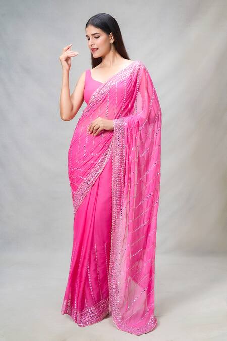 Buy Samyukta Singhania Pink Mirrors Sheesha Vine Wave Pattern Embroidered Saree With Blouse Online at Aza Fashions Buy_Samyukta Singhania_Pink Mirrors Sheesha Vine Wave Pattern Embroidered Saree With Blouse_Online_at_Aza_Fashions