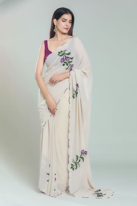 Samyukta Singhania Tulip Handpainted Scallop Border Saree 