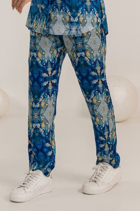 Kritika Madan Label Blue Cotton Printed Abstract Collared Shirt And Pant Set Online at Aza Fashions Kritika Madan Label_Blue Cotton Printed Abstract Collared Shirt And Pant Set_Online_at_Aza_Fashions