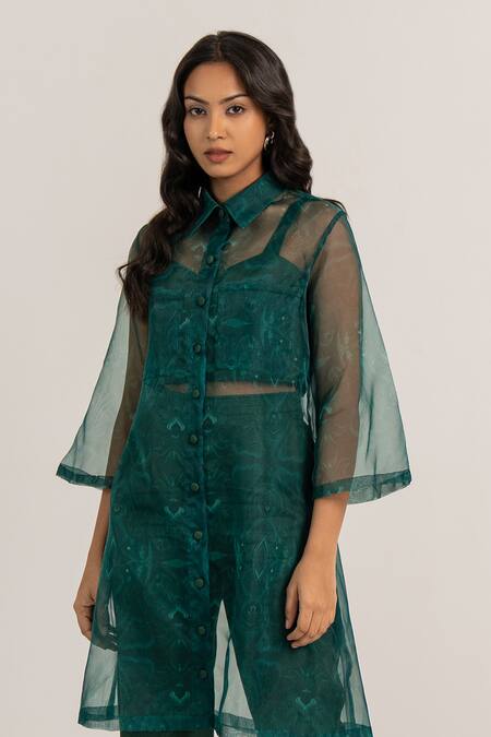 Buy Kritika Madan Label Green Cotton Printed Abstract Collared Long Shirt Pant Set Online at Aza Fashions Buy_Kritika Madan Label_Green Cotton Printed Abstract Collared Long Shirt Pant Set_Online_at_Aza_Fashions