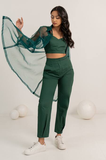 Buy Kritika Madan Label Green Cotton Printed Abstract Collared Long Shirt Pant Set Buy_Kritika Madan Label_Green Cotton Printed Abstract Collared Long Shirt Pant Set