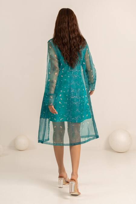 Shop Kritika Madan Label Green Dupion Silk Printed Abstract Collared Short Dress With Jacket at Aza Fashions Shop_Kritika Madan Label_Green Dupion Silk Printed Abstract Collared Short Dress With Jacket_at_Aza_Fashions