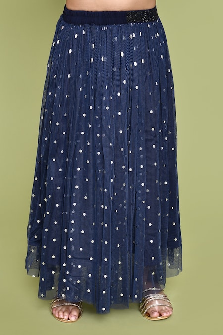 Buy_Petite Pomme_Blue Net Navy Polka Dot Top And Skirt Set