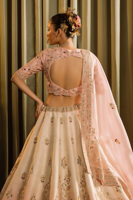 Pallavi Poddar_Pink Silk, Organza Sequins, Ambir Paisley Thread Ombre Bridal Lehenga Set _Online_at_Aza_Fashions