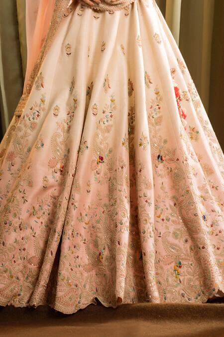 Shop_Pallavi Poddar_Pink Silk, Organza Sequins, Ambir Paisley Thread Ombre Bridal Lehenga Set _Online_at_Aza_Fashions