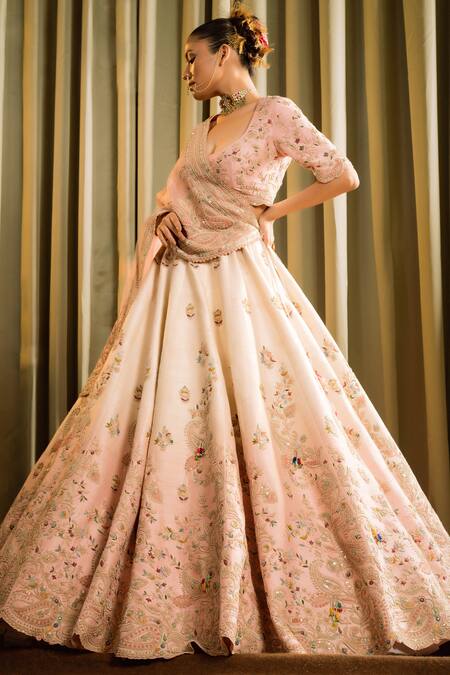 Pallavi Poddar_Pink Silk, Organza Sequins, Ambir Paisley Thread Ombre Bridal Lehenga Set _at_Aza_Fashions