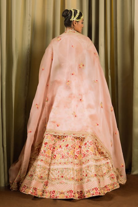 Shop Pallavi Poddar Pink Silk, Organza Sequins, Beads Floral Jaal Embellished Bridal Lehenga Set at Aza Fashions Shop_Pallavi Poddar_Pink Silk, Organza Sequins, Beads Floral Jaal Embellished Bridal Lehenga Set _at_Aza_Fashions