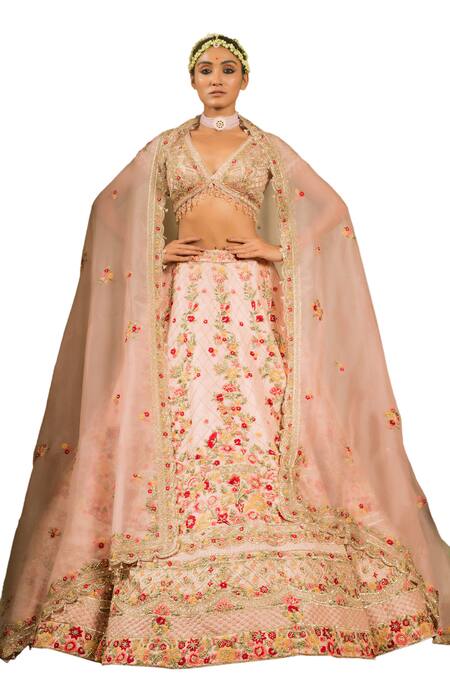 Pallavi Poddar Pink Silk, Organza Sequins, Beads Floral Jaal Embellished Bridal Lehenga Set Online at Aza Fashions Pallavi Poddar_Pink Silk, Organza Sequins, Beads Floral Jaal Embellished Bridal Lehenga Set _Online_at_Aza_Fashions