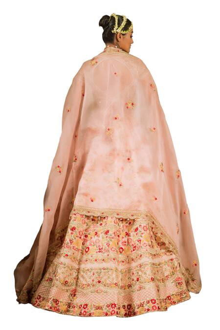 Buy Pallavi Poddar Pink Silk, Organza Sequins, Beads Floral Jaal Embellished Bridal Lehenga Set Buy_Pallavi Poddar_Pink Silk, Organza Sequins, Beads Floral Jaal Embellished Bridal Lehenga Set