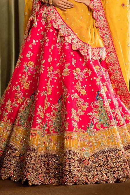 Shop_Pallavi Poddar_Pink Velvet, Tissue, Silk Sequins, Double Mor Embellished Bridal Lehenga Set _Online_at_Aza_Fashions