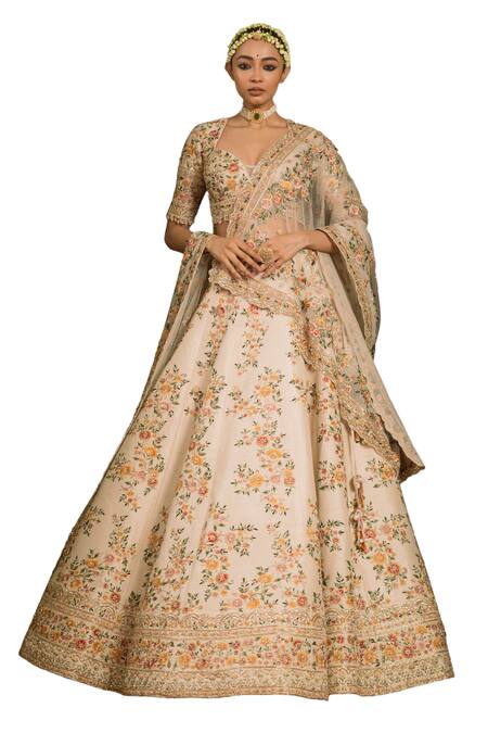 Pallavi Poddar Ivory , Organza Beads, Gandharaj Floral Resham Bridal Lehenga Set Online at Aza Fashions Pallavi Poddar_Ivory , Organza Beads, Gandharaj Floral Resham Bridal Lehenga Set _Online_at_Aza_Fashions