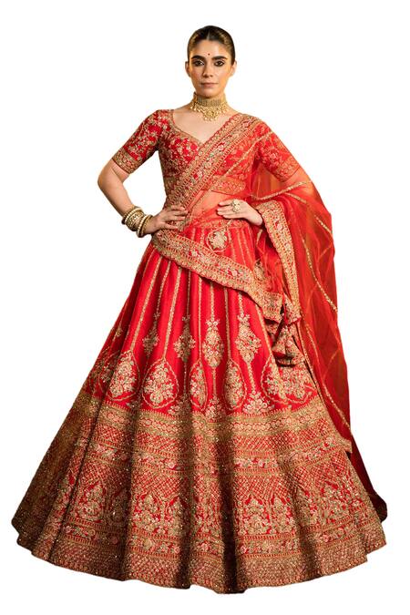Buy Pallavi Poddar Red Silk, Net Sequins, Beads, Embroidery Jammu Floral Bridal Lehenga Set Online at Aza Fashions Buy_Pallavi Poddar_Red Silk, Net Sequins, Beads, Embroidery Jammu Floral Bridal Lehenga Set _Online_at_Aza_Fashions