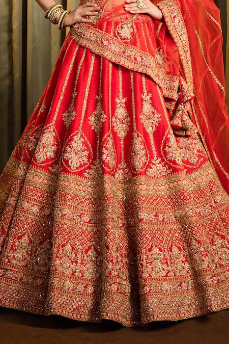 Shop Pallavi Poddar Red Silk, Net Sequins, Beads, Embroidery Jammu Floral Bridal Lehenga Set Online at Aza Fashions Shop_Pallavi Poddar_Red Silk, Net Sequins, Beads, Embroidery Jammu Floral Bridal Lehenga Set _Online_at_Aza_Fashions