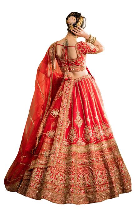 Pallavi Poddar Red Silk, Net Sequins, Beads, Embroidery Jammu Floral Bridal Lehenga Set at Aza Fashions Pallavi Poddar_Red Silk, Net Sequins, Beads, Embroidery Jammu Floral Bridal Lehenga Set _at_Aza_Fashions