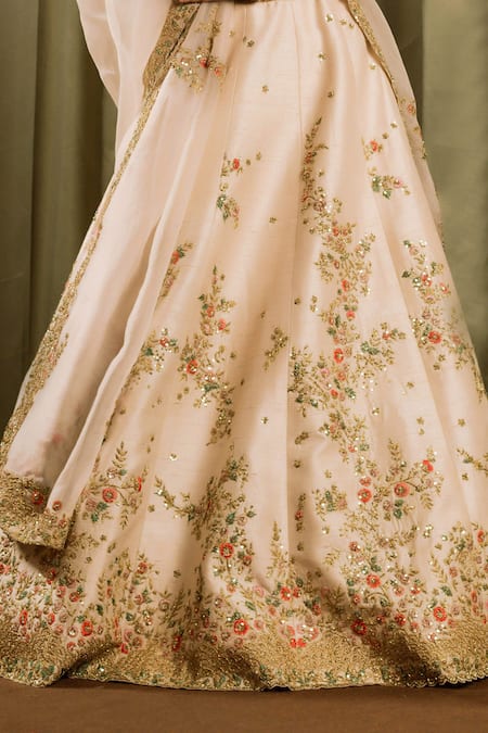 Shop Pallavi Poddar Ivory Silk, Organza Sequins, Lakefresh Embellished Floral Bridal Lehenga Set Online at Aza Fashions Shop_Pallavi Poddar_Ivory Silk, Organza Sequins, Lakefresh Embellished Floral Bridal Lehenga Set _Online_at_Aza_Fashions