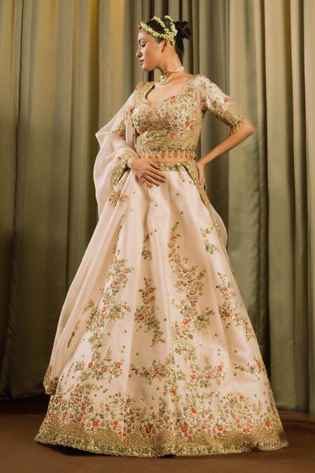 Pallavi Poddar Ivory Silk, Organza Sequins, Lakefresh Embellished Floral Bridal Lehenga Set at Aza Fashions Pallavi Poddar_Ivory Silk, Organza Sequins, Lakefresh Embellished Floral Bridal Lehenga Set _at_Aza_Fashions