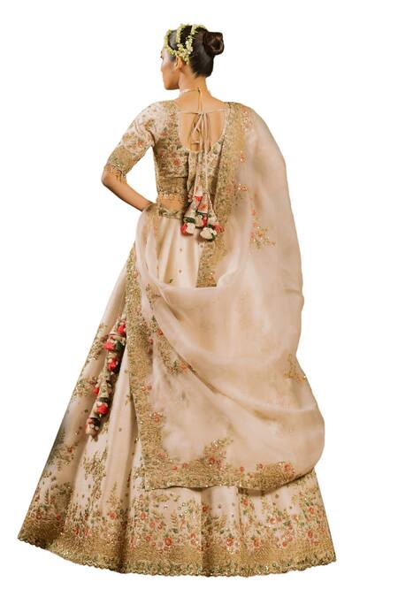 Buy Pallavi Poddar Ivory Silk, Organza Sequins, Lakefresh Embellished Floral Bridal Lehenga Set Buy_Pallavi Poddar_Ivory Silk, Organza Sequins, Lakefresh Embellished Floral Bridal Lehenga Set