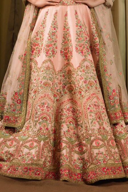 Buy_Pallavi Poddar_Pink Silk, Net Beads, Sequins, Rohini Floral Thread Bridal Lehenga Set _Online_at_Aza_Fashions