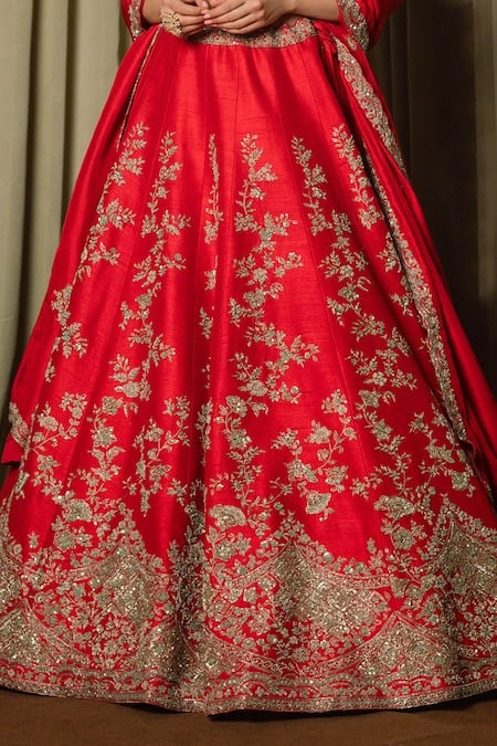 Buy Pallavi Poddar Red Silk Zari, Sequins Seeta Floral Zardozi Embroidered Bridal Lehenga Online at Aza Fashions Buy_Pallavi Poddar_Red Silk Zari, Sequins Seeta Floral Zardozi Embroidered Bridal Lehenga _Online_at_Aza_Fashions