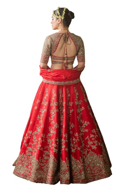 Buy Pallavi Poddar Red Silk Zari, Sequins Seeta Floral Zardozi Embroidered Bridal Lehenga Buy_Pallavi Poddar_Red Silk Zari, Sequins Seeta Floral Zardozi Embroidered Bridal Lehenga