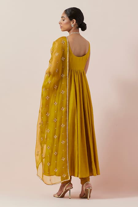 Shop Priyal Prakash Yellow Chanderi, Cotton, Silk Organza Embroidery Anarkali Set With Dupatta at Aza Fashions Shop_Priyal Prakash_Yellow Chanderi, Cotton, Silk Organza Embroidery Anarkali Set With Dupatta _at_Aza_Fashions