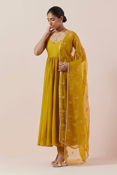 Buy Priyal Prakash Yellow Chanderi, Cotton, Silk Organza Embroidery Anarkali Set With Dupatta Online at Aza Fashions Buy_Priyal Prakash_Yellow Chanderi, Cotton, Silk Organza Embroidery Anarkali Set With Dupatta _Online_at_Aza_Fashions
