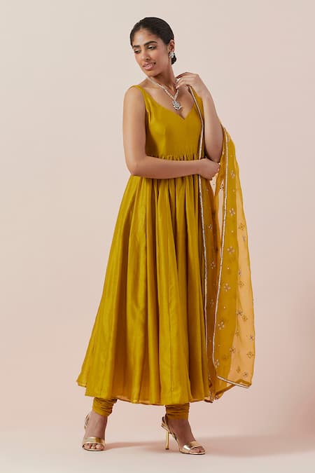 Shop Priyal Prakash Yellow Chanderi, Cotton, Silk Organza Embroidery Anarkali Set With Dupatta Online at Aza Fashions Shop_Priyal Prakash_Yellow Chanderi, Cotton, Silk Organza Embroidery Anarkali Set With Dupatta _Online_at_Aza_Fashions