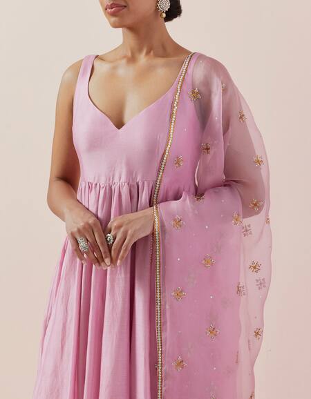 Priyal Prakash Pink Chanderi, Cotton, Silk Organza Embroidery Plain Anarkali Set With Dupatta at Aza Fashions Priyal Prakash_Pink Chanderi, Cotton, Silk Organza Embroidery Plain Anarkali Set With Dupatta _at_Aza_Fashions