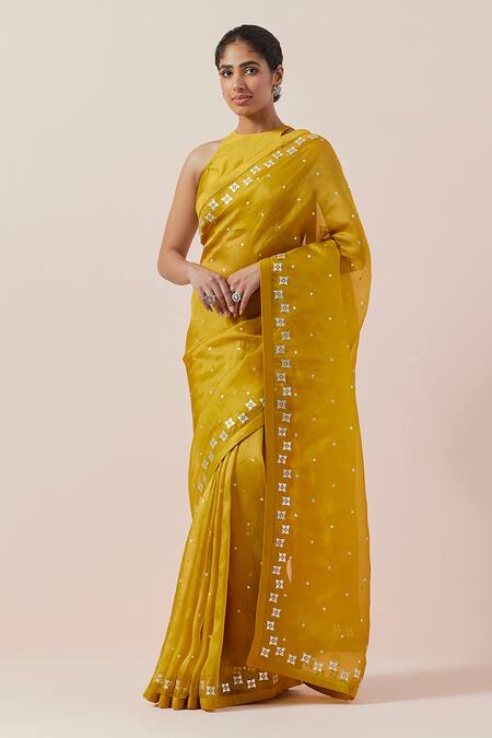 Buy Priyal Prakash Yellow Silk Organza, Chanderi Sequins, Zari Halter Neck Work Saree Set Online at Aza Fashions Buy_Priyal Prakash_Yellow Silk Organza, Chanderi Sequins, Zari Halter Neck Work Saree Set _Online_at_Aza_Fashions